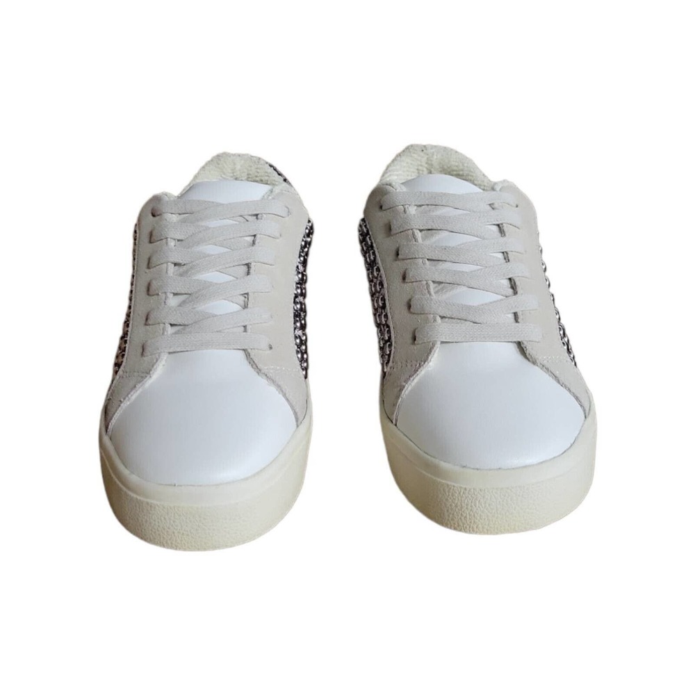 Aqua Womens Tess Snake Sneakers Shoes White Silver Studded Leather Lace Up 7 New